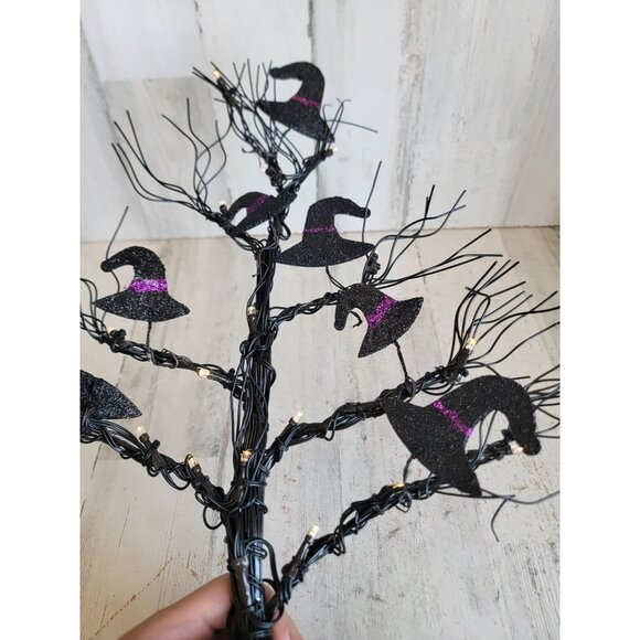 Halloween black wire tree light up witch hat home decor prop glitter unique - Picture 3 of 10